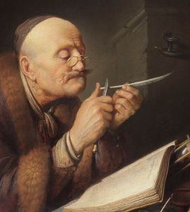 Gerrit_Dou_-_Scholar_sharpening_a_quill_pen